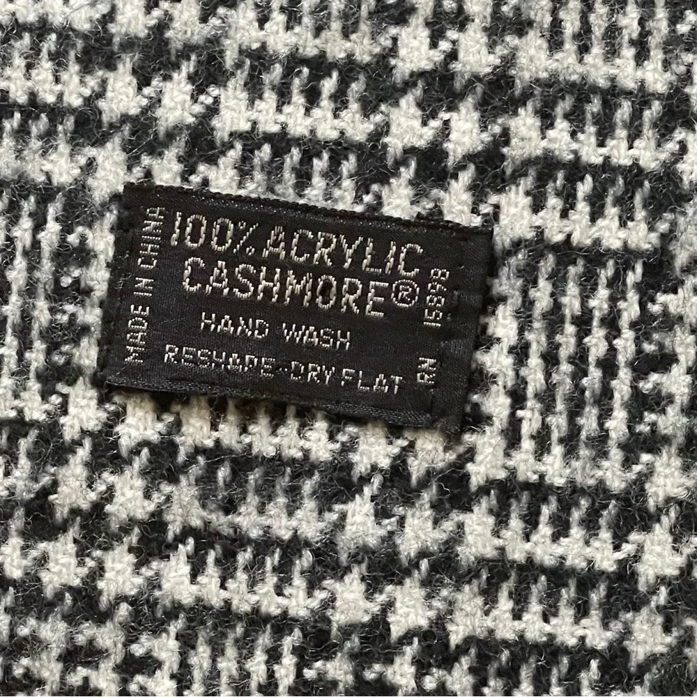 Acrylic Cashmere Scarf Houndstooth Plaid Black White
